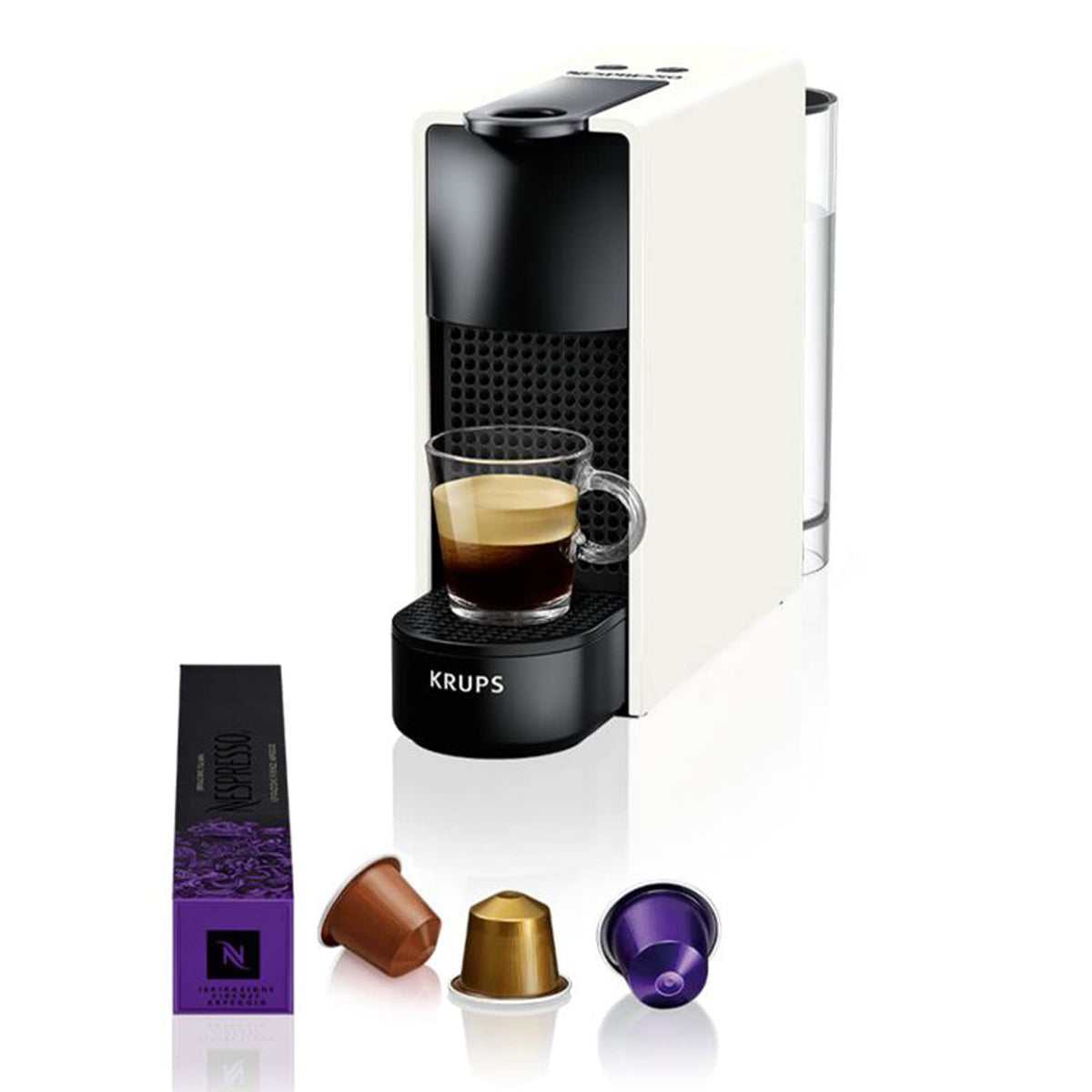Machine espresso compacte – Blanc, 2 tailles de tasse + capsules offertes